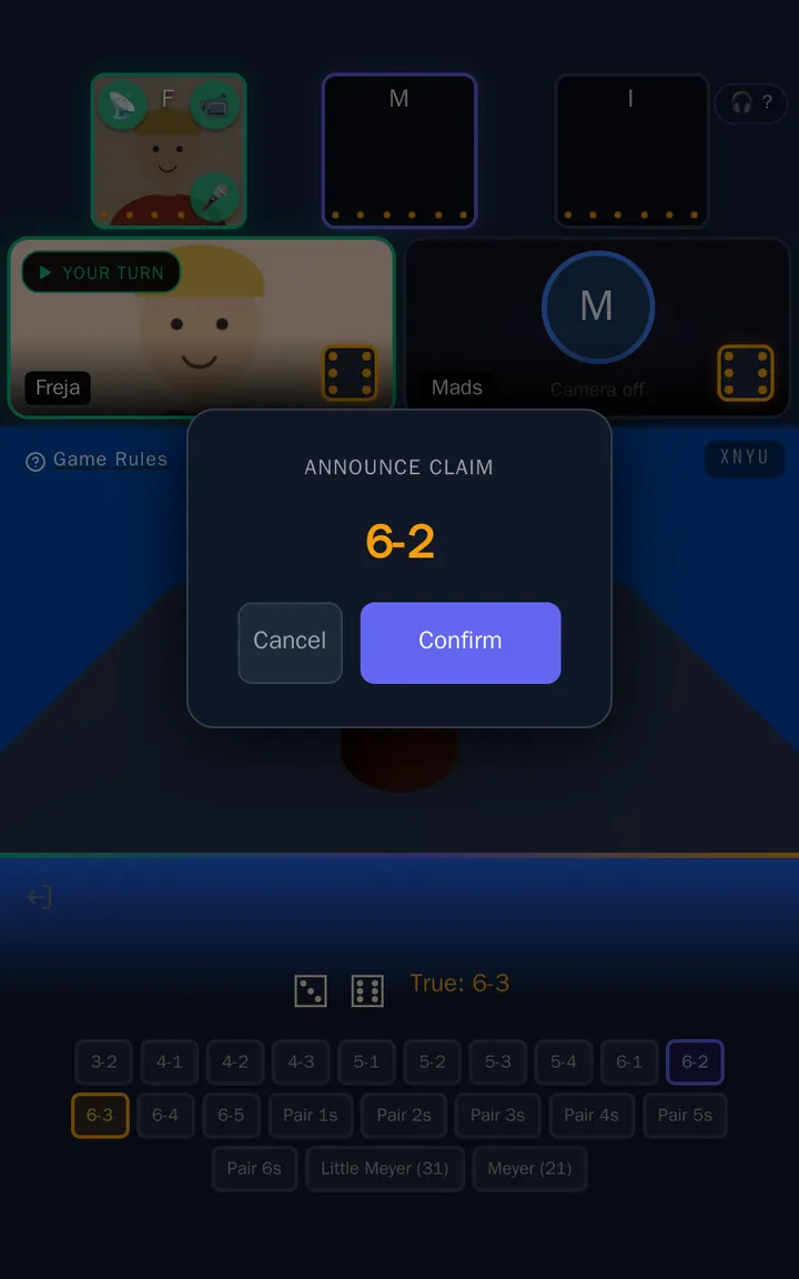A claim being confirmed: "Announce claim 6-2"