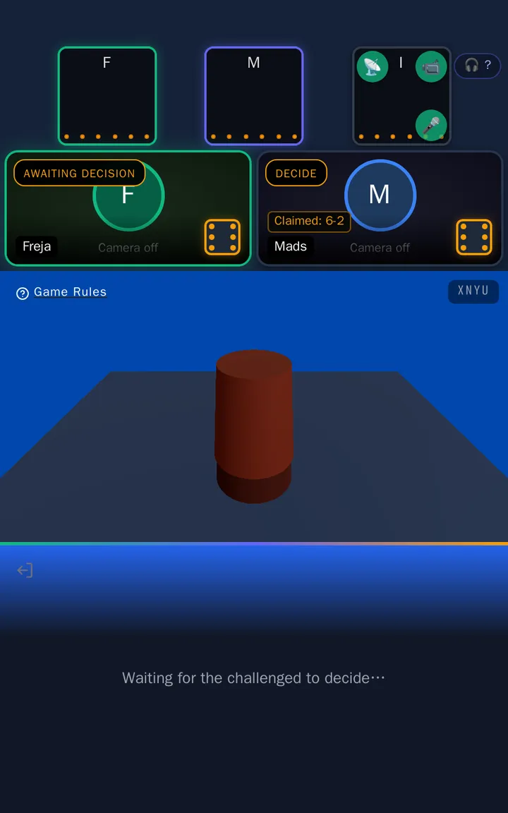 Ida's screen showing "Waiting for the challenged to decide"